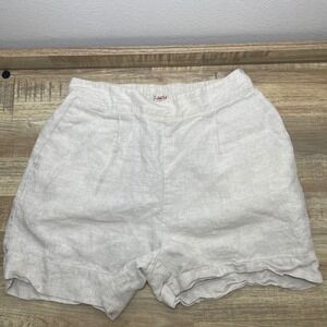 Faherty Womens Oatmeal 100% Linen Pleated High Rise Shorts Beige Small 4" inseam